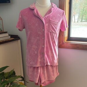 Munki Munki Peanuts Pink Velour Short Sleeve with Shorts Pajama Set size Medium
